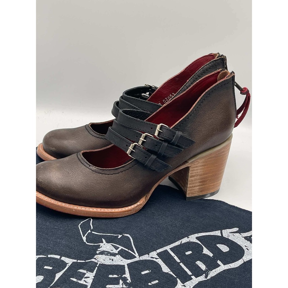 Freebird by Steven Ramsay Black Distressed Leather Triple Buckle Ramsay Heels 8